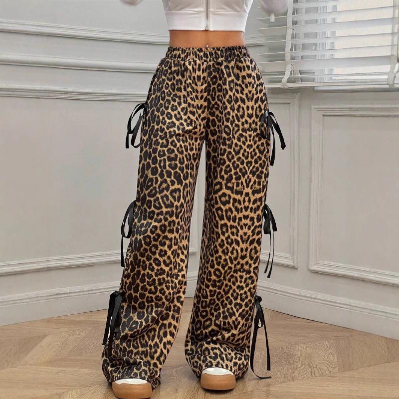 Spring and Autumn Elastic Waist Solid Color Bow Strap Trendy Y2K Fashion Casual Straight Leg Pants In Europe and America