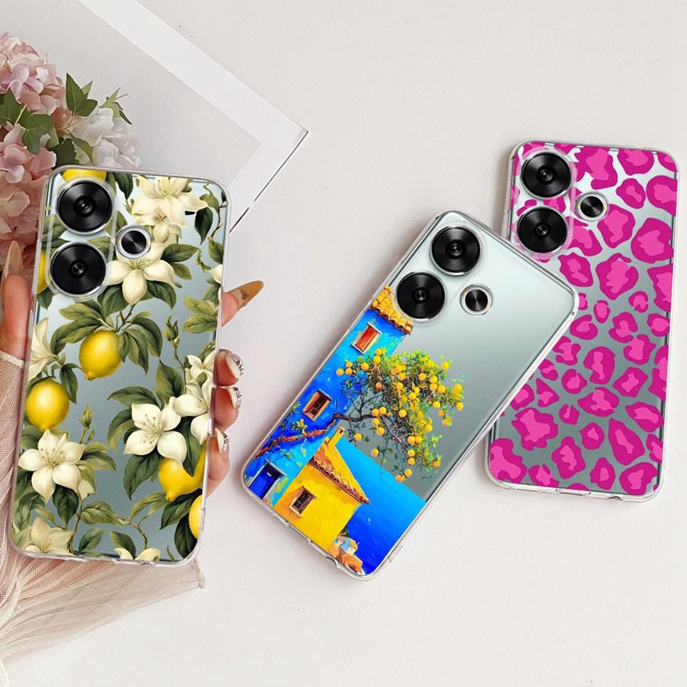 For Xiaomi Turbo 3 / Note 13 Turbo / Poco F6 Phone Case Bow Pattern Colorful Butterfly Flower Cover Soft Clear Silicone Casing
