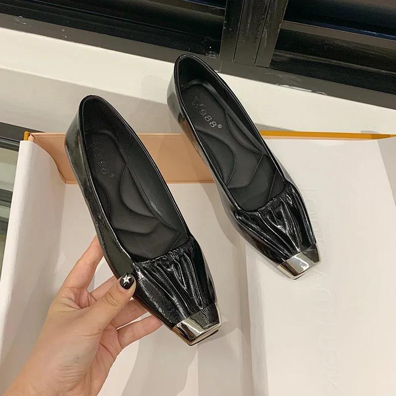 Square with Flat Flat Combination Color Light Mouth with Soft Sole Light Comfortable Non-slip Breathable Women's Single Shoes