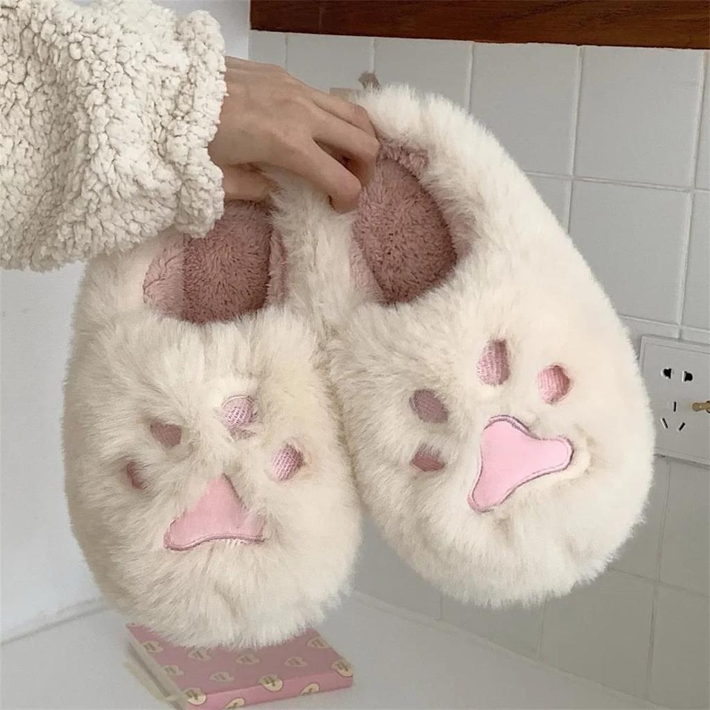 Модные женские тапочки Kawaii с кошачьими когтями, пушистые меховые плюшевые тапочки, женские домашние тапочки, милые хлопковые нескользящие зимние туфли, женский рождественский подарок