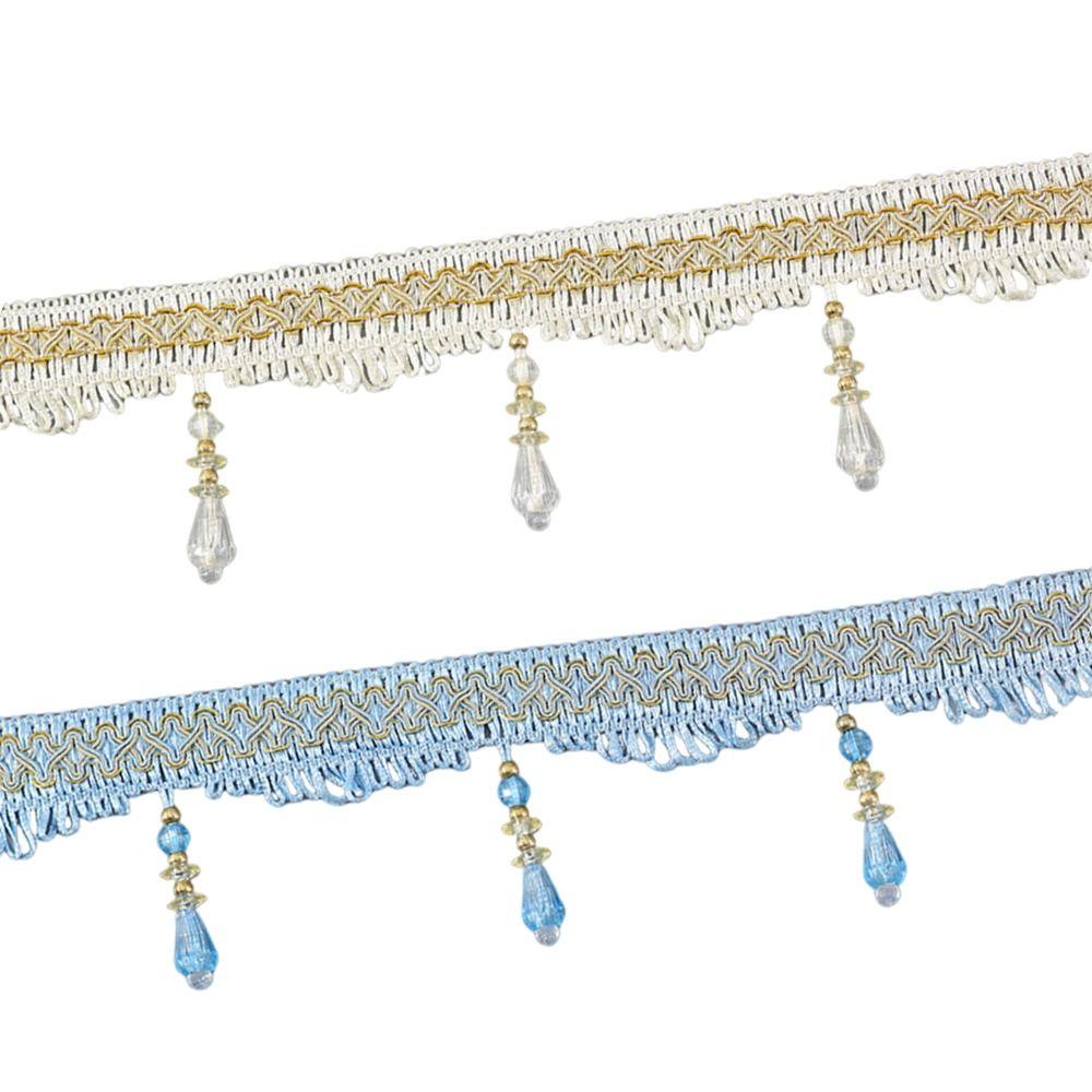 12M Woven Texture Tassel Lace Trim Crystal Hanging Beads Chain Tassel Ribbon Curtain Decor
