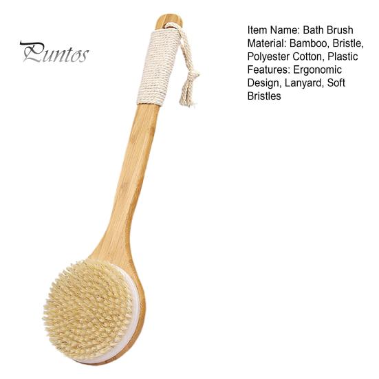 Щетка для ванны из бамбука с длинной ручкой и шнурком, нескользящая эргономичная ручка, щетка для сухого мытья тела, щетка для душа для спины