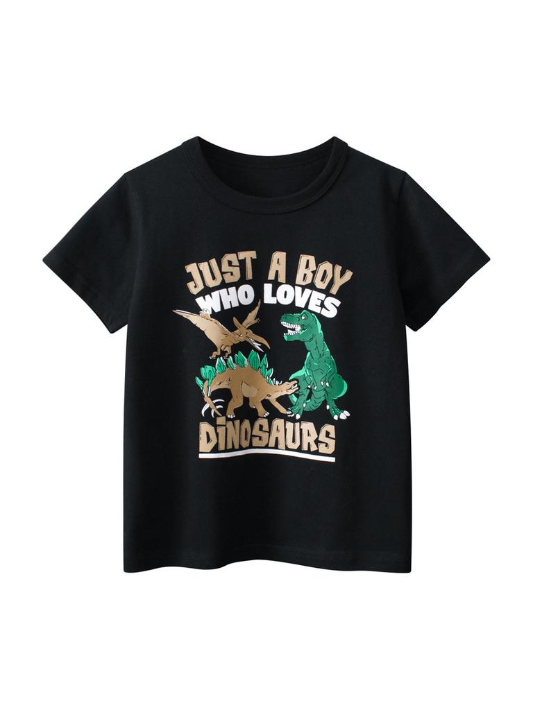 Children's summer boys' dinosaur short-sleeved T-shirt; printed short-sleeved baby top