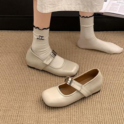 Модный темперамент, черные туфли с внутренней высотой, увеличивающие неглубокий носок, плоская подошва, женские туфли 2025 года, новая весна, квадратная головка, французские туфли Мэри Джейн