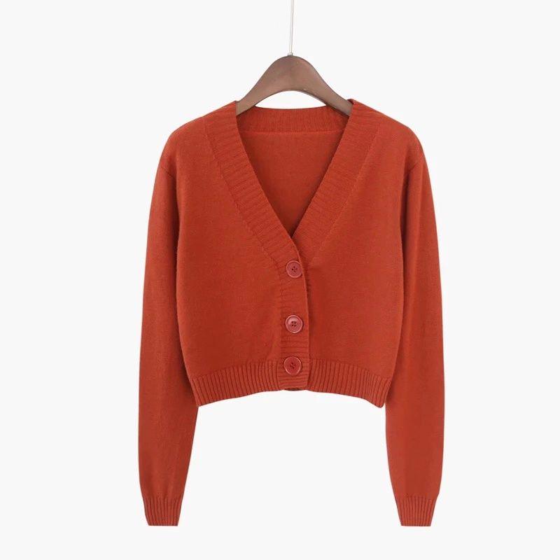 Women's V-neck Knitted Cardigans Sweater Female Casual All-match Short Cardigans Korean Style Sweater