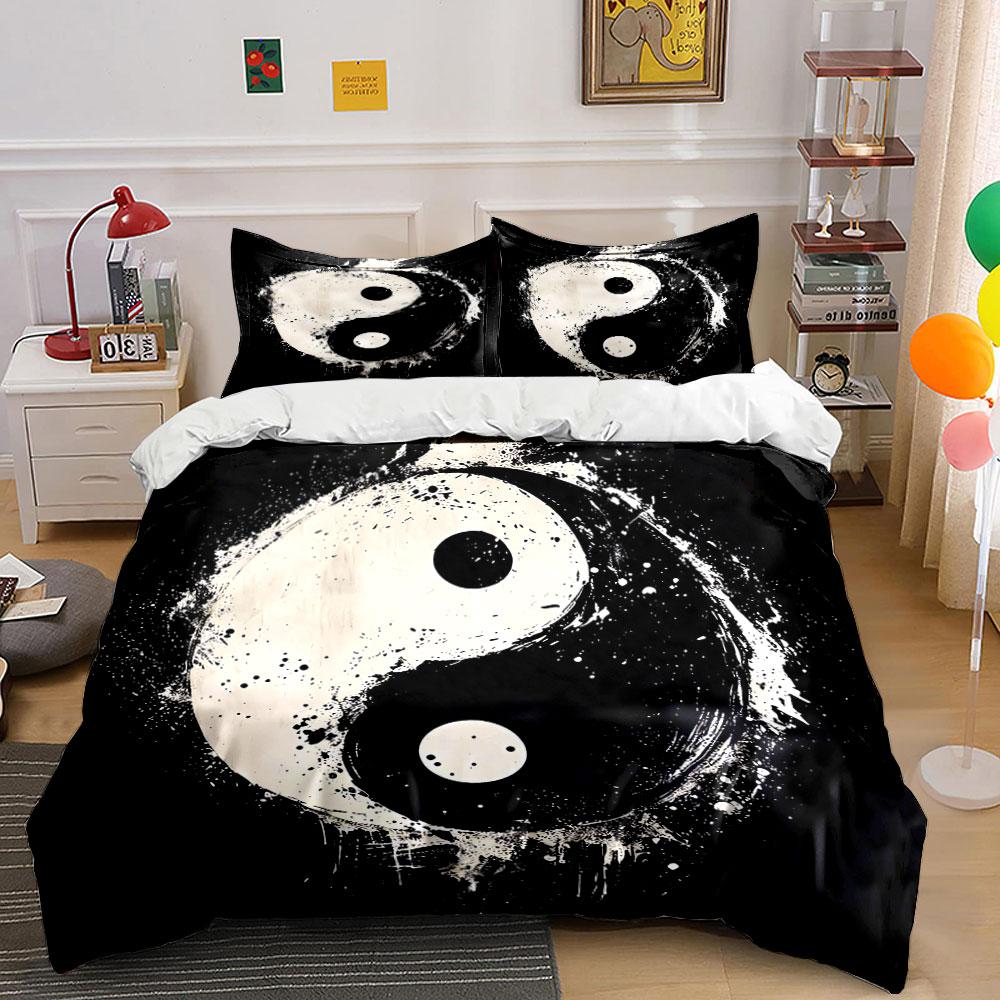 Abstract Yin Yang Art Decor Bedding Set with 1 Duvet Cover 2 Pillowcases Single Double King Queen, Gift