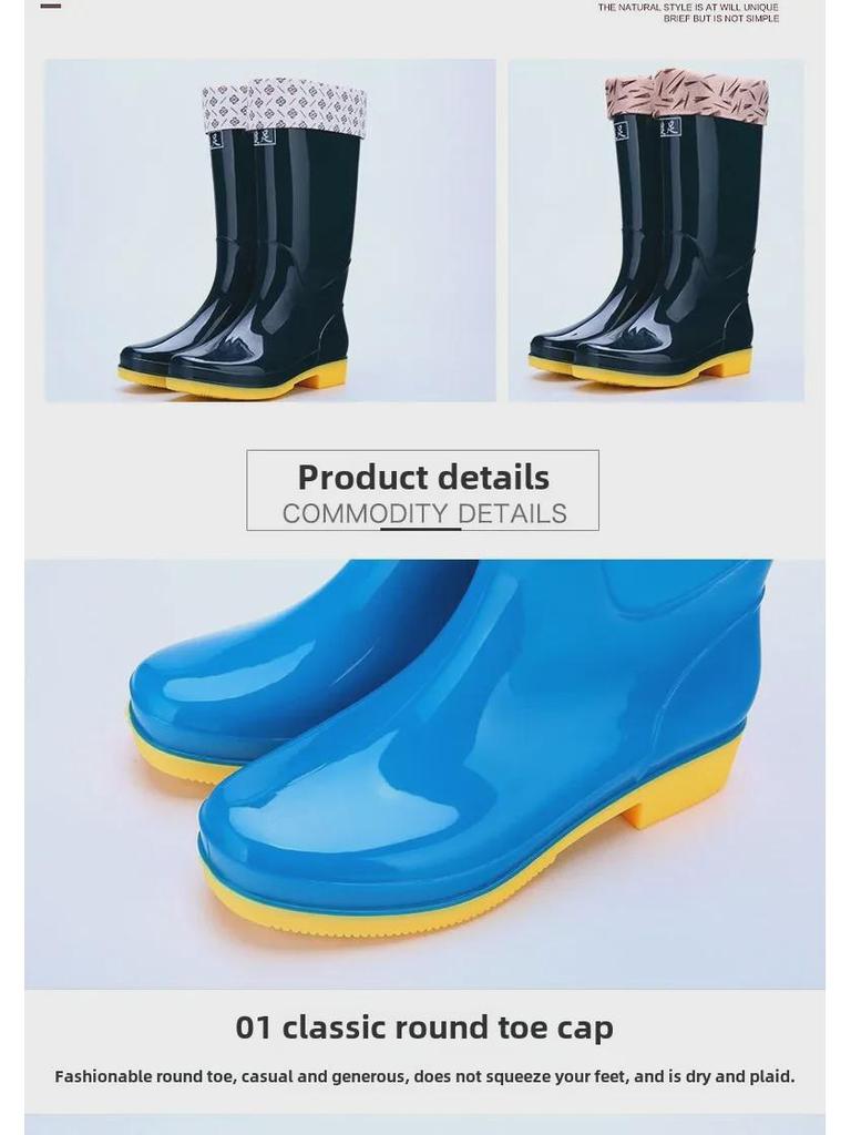 Adult Velvet-Lined Non-Slip Waterproof High-Top Kitchen Rain Boots - PVC Ladies' Work Shoes