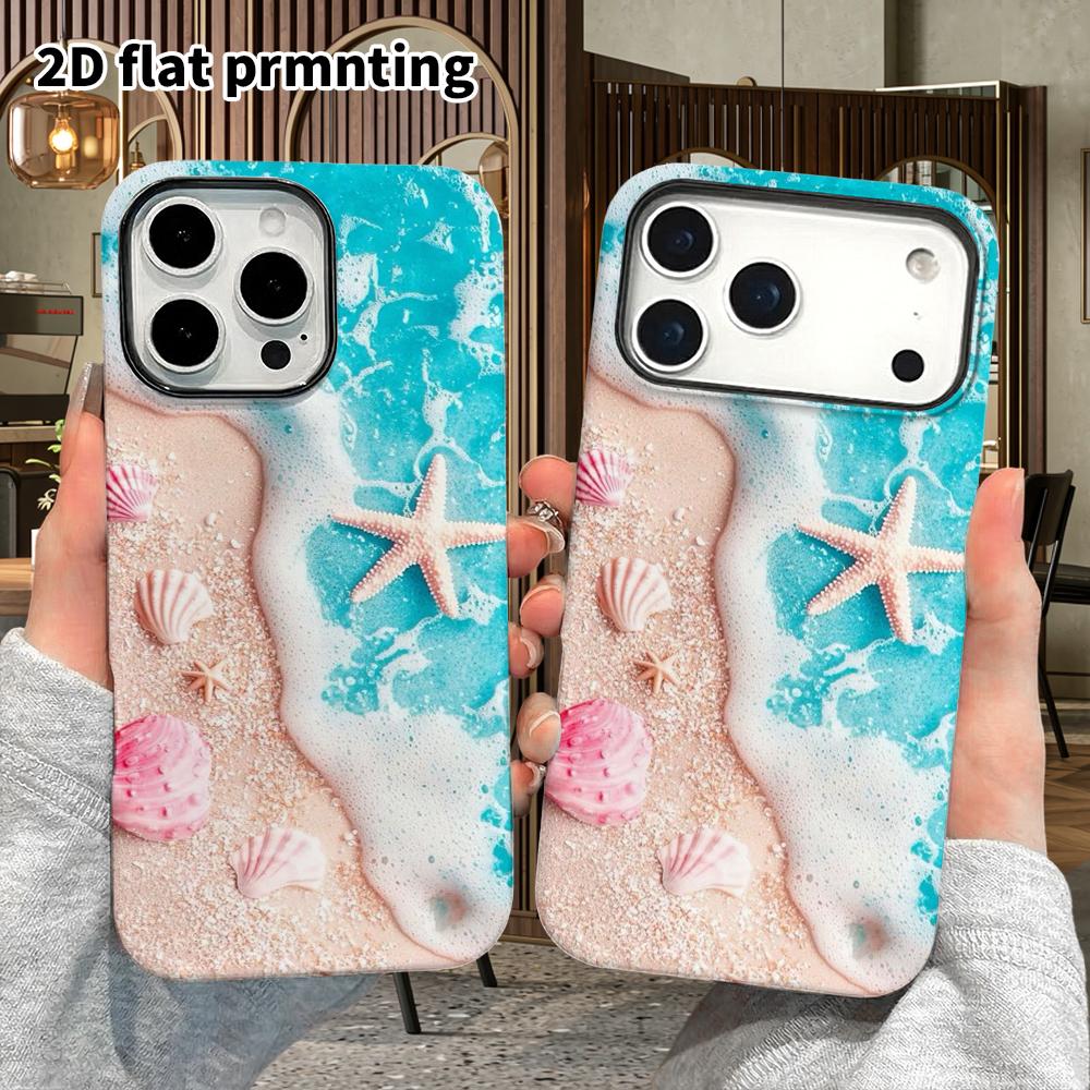 Phone Case: 2D flat suitable for iPhone 18 17 16 15 14 13 Pro film protective case, couple style, beach waves, Christmas and Halloween holiday gift