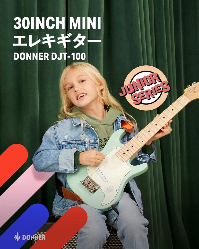 Donner Мини-электрогитара для начинающих, набор для 30 ST с мини-матовым набором аксессуаров, включая специальный чехол и мятно-зеленый Children, дюймы, тип,