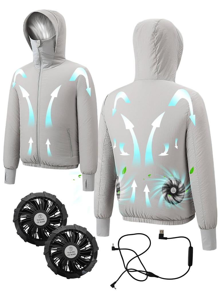 YORIYOI 9 Fan High Quiet 3 Speed USB Long Sun Quick Summer Cool Gray Men's Air-Conditioned Workwear, Blades, Airflow, Operation, Settings, Powered,