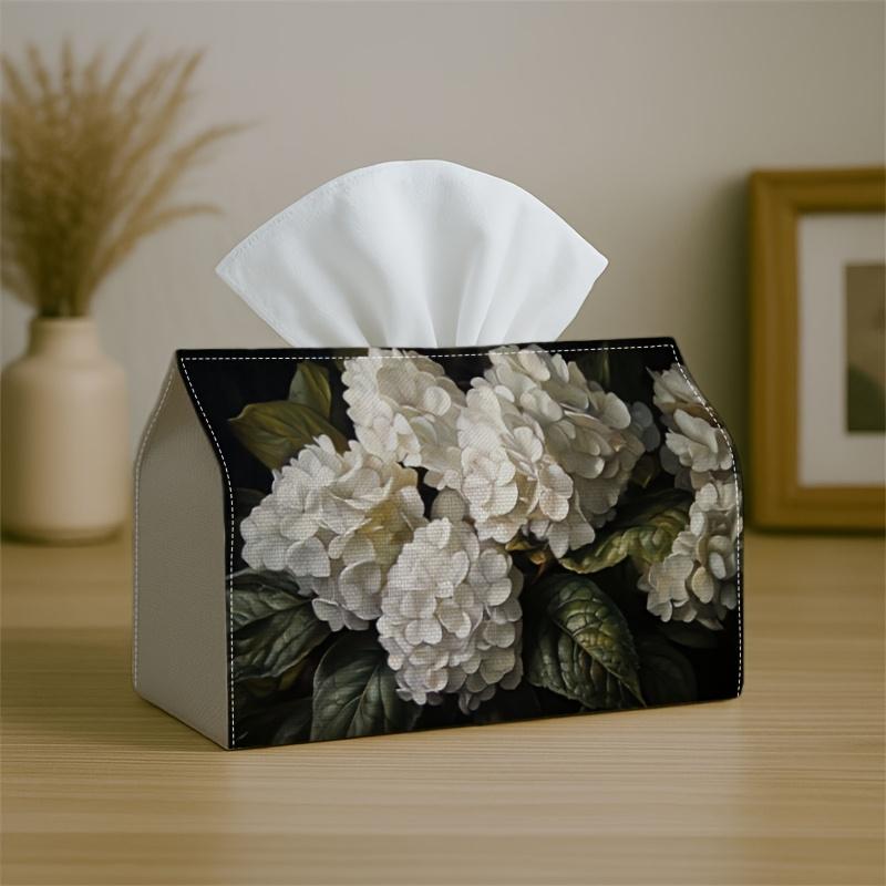 1pc Party Tissue Box,Classic Botanical Elegant,Multifunctional Tissue Holder,White Blossom Dark,Outdoor Party Supplies, Everyday Desktop Tissue Storag