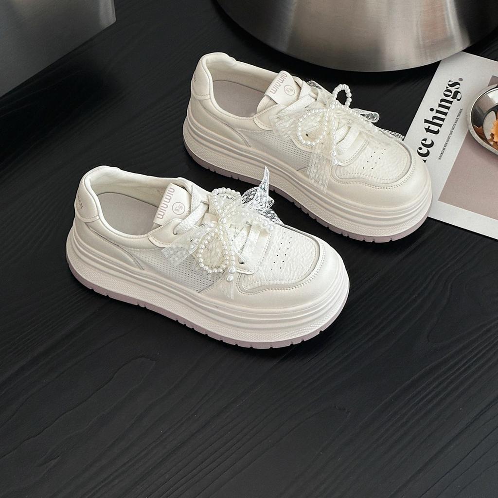Leather Mesh Breathable Little White Shoes Women's 2025 Summer New Lightweight Thick-soled Heightening Korean Version of Versatile Casual Sports Shoes
