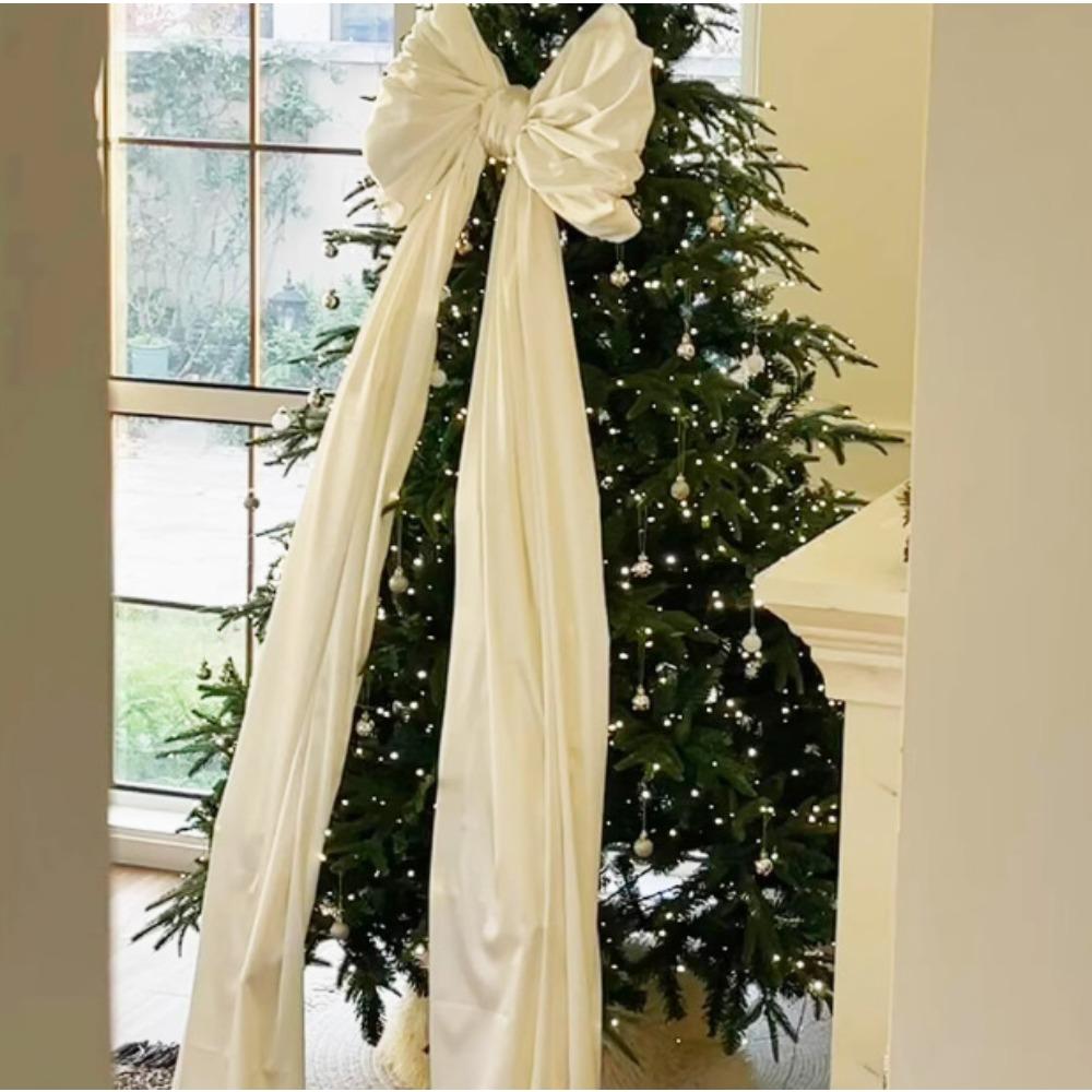 Large Christmas Bow Tie Ornament Organza Hanging Decoration For Tree DIY Holiday Party Outdoor Festive Decor