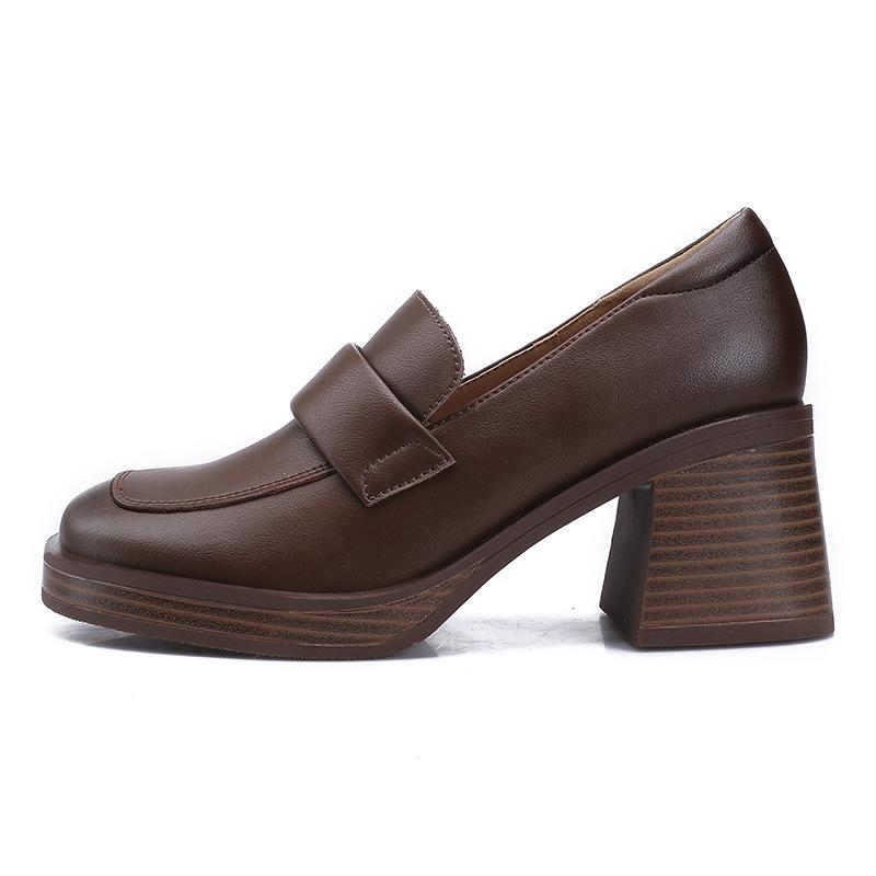 У Ю Инюй такие же туфли на толстом каблуке, коричневые универсальные туфли Мэри Джейн в ретро-стиле, одинарные туфли на высоком квадратном каблуке для женщин