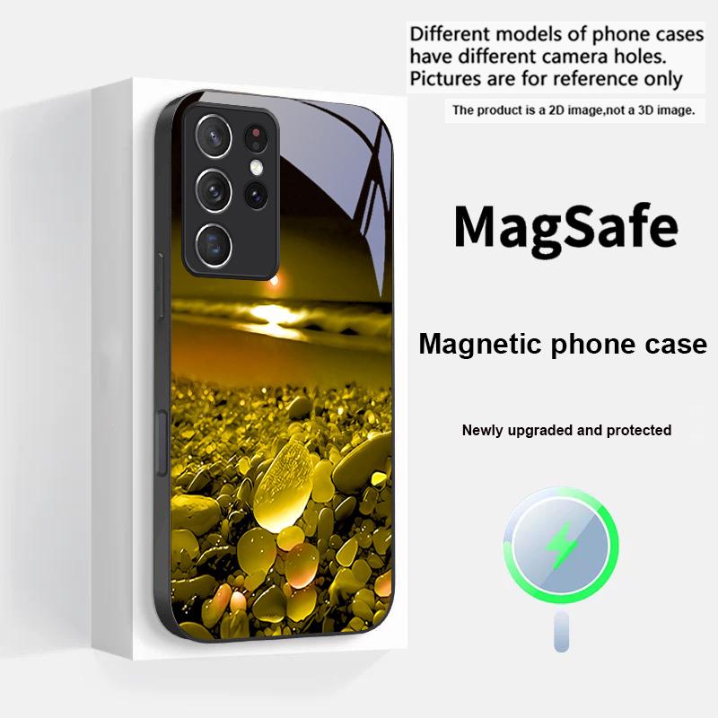 Красочный камень у моря Для Samsung S 25 S25 Edge S25Ultra S8 9 10 20 S21 Pro S22 Plus S23 FE S24 Ultra Magsafe Стеклянный чехол для телефона