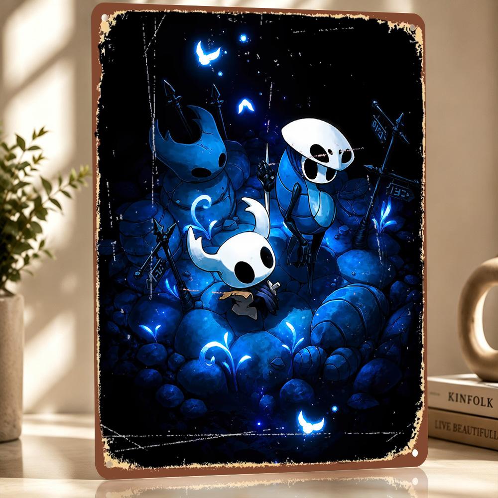 Персонажи Hollow Knight в Синих Пустошах Металлическая Пластина Идеальный Подарок для Фанатов Любителей Индивидуальное Настенное Искусство Металлическая Табличка для Декора Комнаты