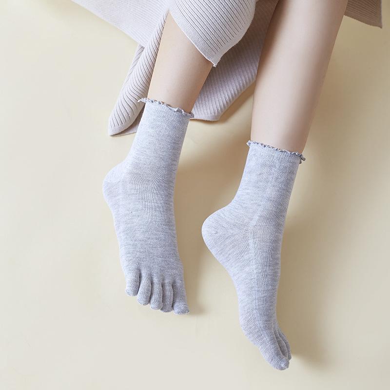 Cotton Five Finger Socks For Woman Edge Curl Fashions Colorful Loose Harajuku Short Socks With Toes Japanese Split Toe Socks