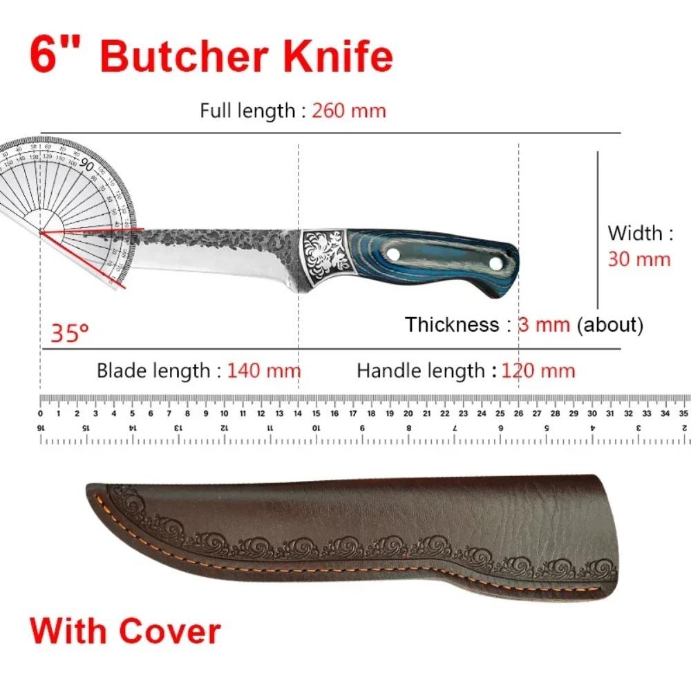 С чехлом Кухонные ножи Нож для рубки мяса Овощи Нарезка Фрукты Нож шеф-повара Деревянная рукоять Ручная ковка Лезвие Нож мясника Нож для обвалки