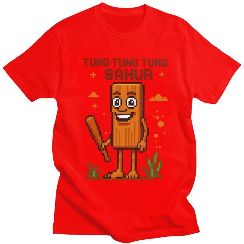 Футболка Tung Tung Tung Sahur Итальянские Мемы Мозголом для Мужчин Чистый Хлопок Футболка Повседневная Короткий Рукав Футболка Одежда Подарок