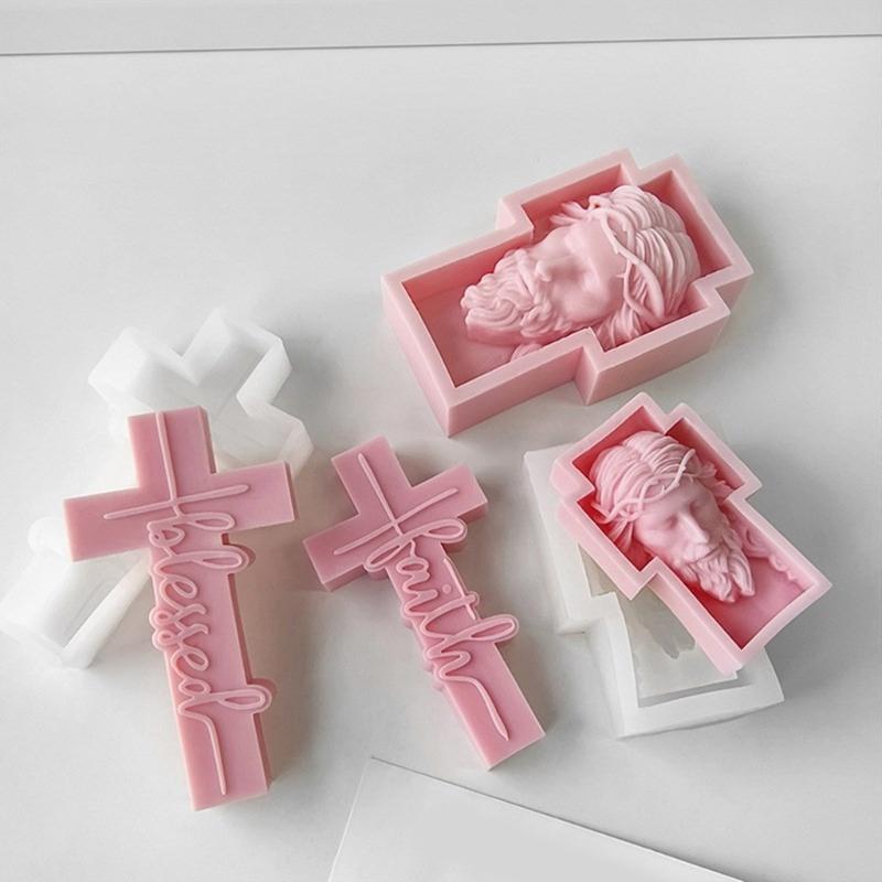 3D Статуэтка Крестов Силиконовая Форма Уникальная Скульптура Бюста Форма для Свечей Форма для Смолы Гипса Украшение Подарок Ручной Работы для Творчества