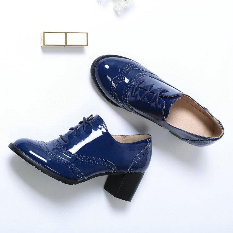 Women Brogues Shoes High Heels Derby Oxford Shoes Woman
