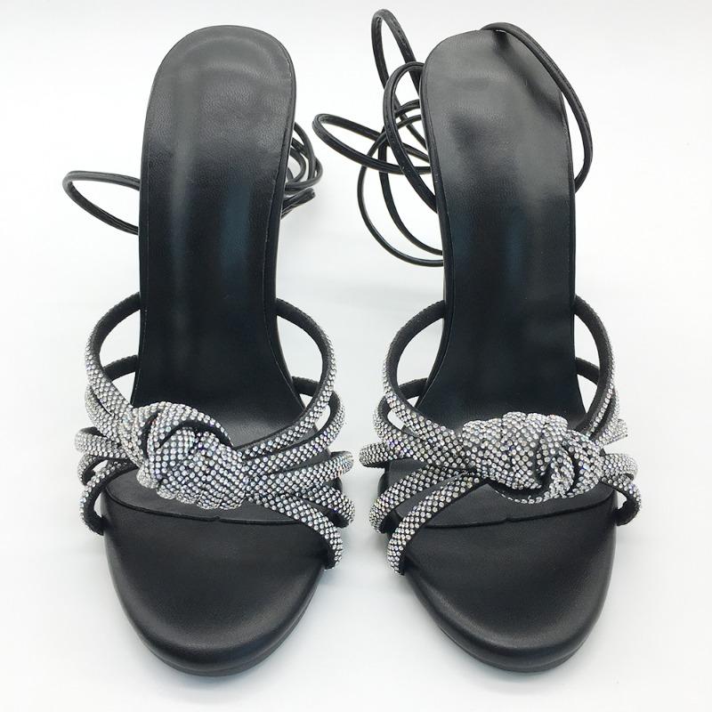 New Concise Square Open Toe Narrow Band Ankle Cross-Tied Thin High Heel Women Sandals Sandals Silver Gold Zapatos Mujer