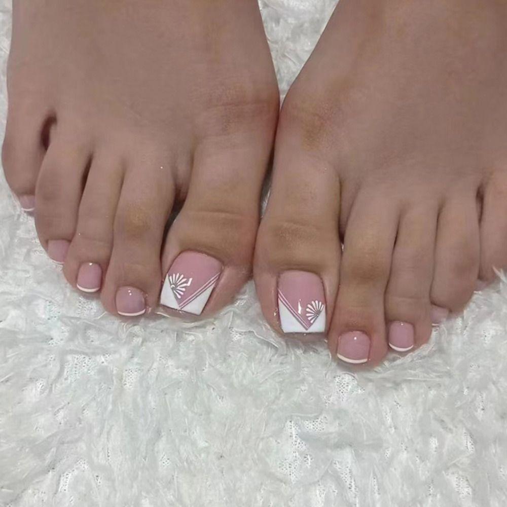 24 шт. для женских ногтей на ногах, короткие французские накладные ногти, белый край, полное покрытие