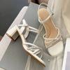 Melting Brown Women S Summer cryStal Strap Mid Heel SandalS 2 colorS