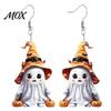 Soft Wizard Hat Earrings 1 Pair Halloween Cute Ghost Earrings, Acrylic Dangle with Witch Holiday Themed Jewelry Pumpkin Bat, Anti-Rust Metal