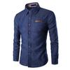 Men Solid Color Long Sleeve Jeans Shirts Breathable Casual Denim Top for Work