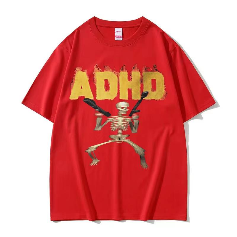 ADHD Skeleton Meme Vintage T Shirt Humor Horror Funny Skull Graphic Tee Unisex Casual Oversized Streetwear Top for Unisex Women