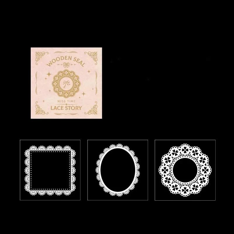 3 Style/set Retro Wooden Stamp Retro European Asethetic Lace Floral Star Wooden Stamp for Student DIY Decorative Scrapbook