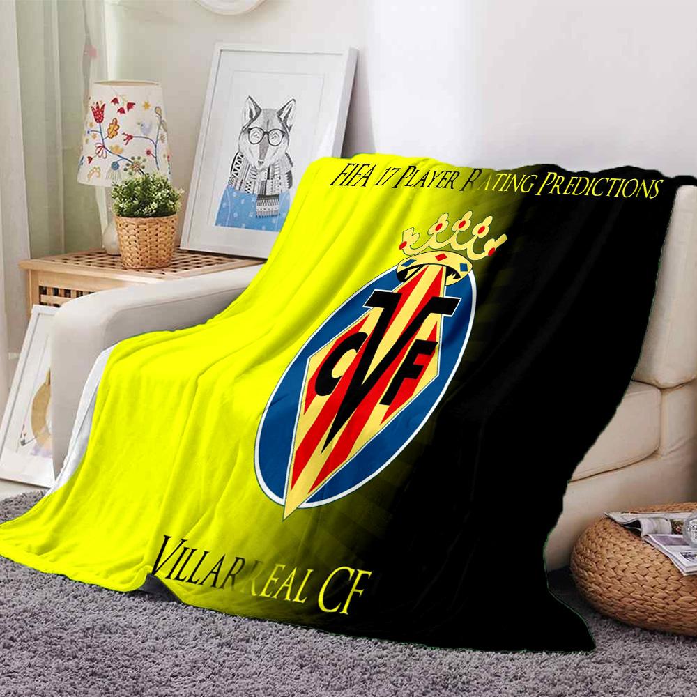 Club Vill-arreal Crest Design Flannel Blanket, Soft Polyester, Modern Design, All-Season for Camping, Travel, Gifts for holidays or birthdays