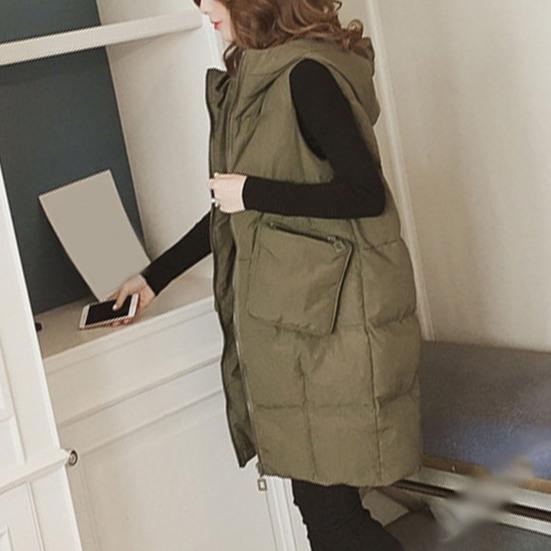 Женский осенне-зимний однотонный длинный жилет с капюшоном без рукавов и карманами на молнии, жилет с хлопковой подкладкой, верхняя одежда
