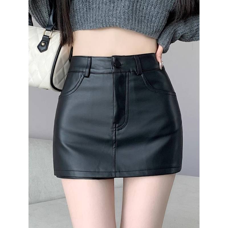 Streetwear Pu Mini Skirt With Zipper For Trendy Girls Spring