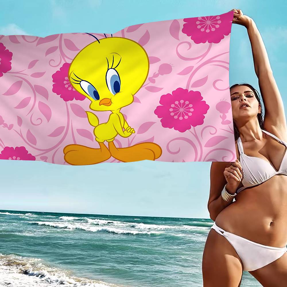 Yellow Cartoon T-Tweetys Bird Microfiber Blanket Quick Drying Beach Towels Oversized Printing Super Absorbent Pool Towel Blanket