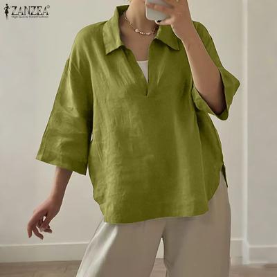 Женская повседневная летняя свободная блузка с отложным воротником и коротким рукавом