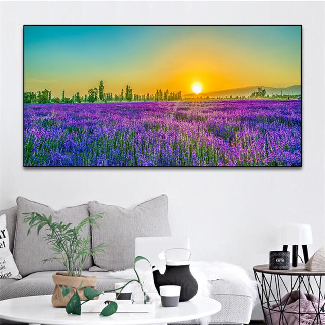 Landscape Lavender Field Sunset Flower Canvas Painting Nordic Posters and Prints Wall Art Picture Living Room Decor No Frame