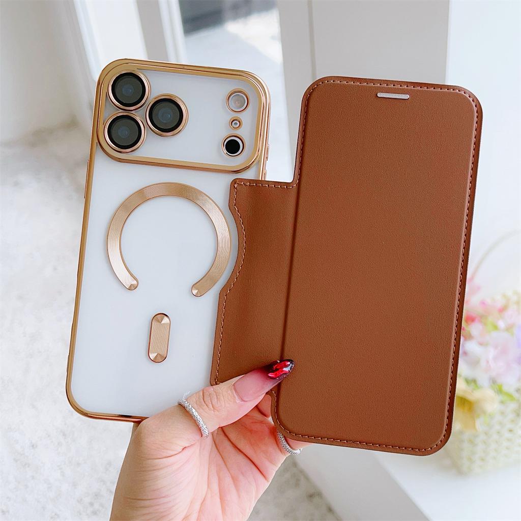 Для iPhone 17 Promax Чехол-книжка Кожаный чехол для Apple 16 Чехол для телефона 17air Гальванический Магнитный 13