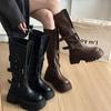 Versatile Retro Belt Buckle 2025 Boots Autumn New Small Thick-soled Heightening Knight Boots Long Boots Women