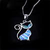 Exquisite Women Fashion Chain Cat Pendant Earrings Jewelry Opal Necklace