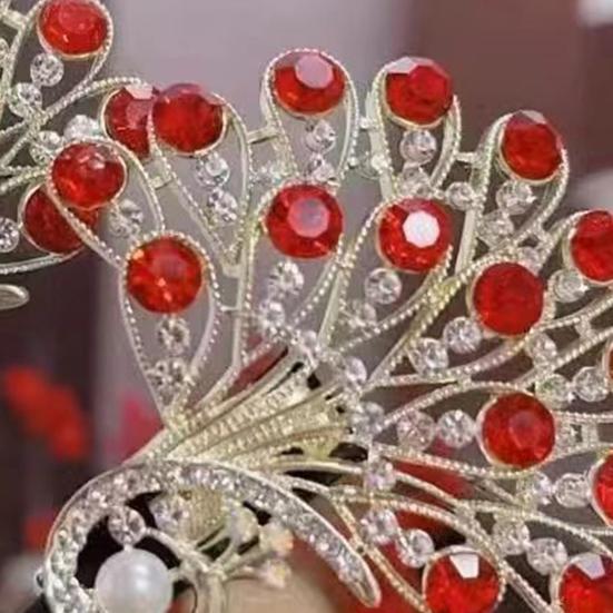 Hair Clip Peacock Phoenix Calla Shape Shiny Rhinestones Inlaid Hair Claw Hand-Embroidered Bun Maker