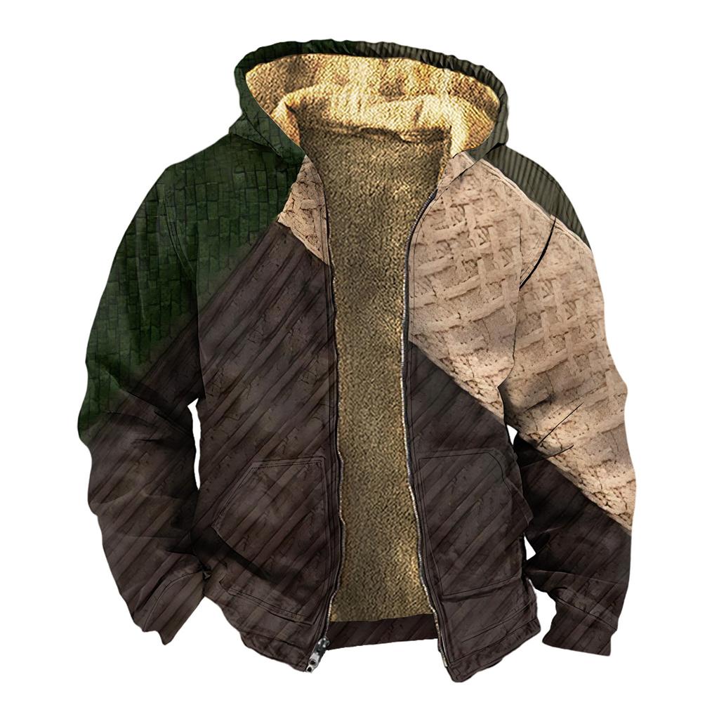 Мужская зимняя флисовая толстовка с капюшоном на молнии с накладным карманом, повседневная куртка