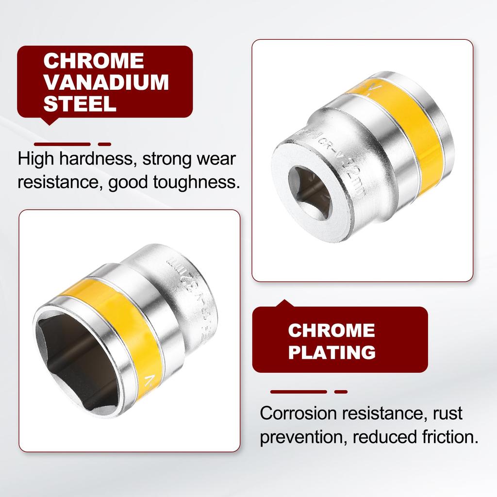 Uxcell Impact Socket Wrench Ratchet SQ Hex Mirror for Clutch for Automotive and Repair Set, Wrench, 12.7mm (1/2") Drive, 32mm, 5-Piece Set, Socket,