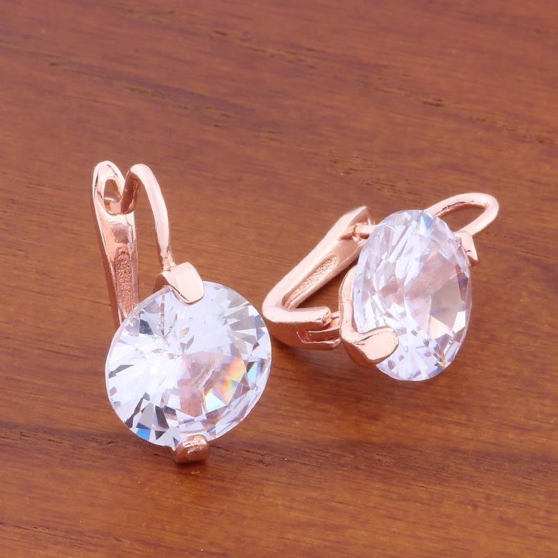 Простые и элегантные круглые серьги с розовым цирконом и застежкой-левербек