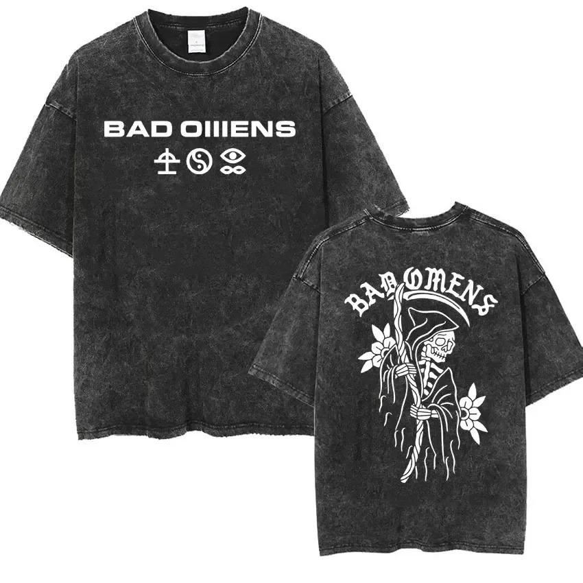 Streetwear Bad Omens Band Music Tour Washed T Shirt Retro 90s Men Women Clothing T-shirt Casual Oversized Tees