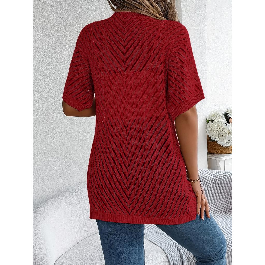 HNXC Summer Hollowed-out Short-sleeved Knitted Cardigan for Vacation Sun Protection Women's Wear