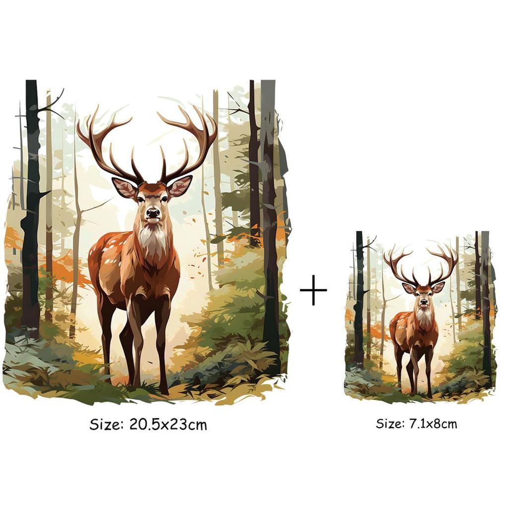 1/2pcs, Deer In The Forest Heat Transfer Patch, Animal Deer Fir Tree Painting Vinyl Iron On Decal, For Bags Pajamas Skirts
