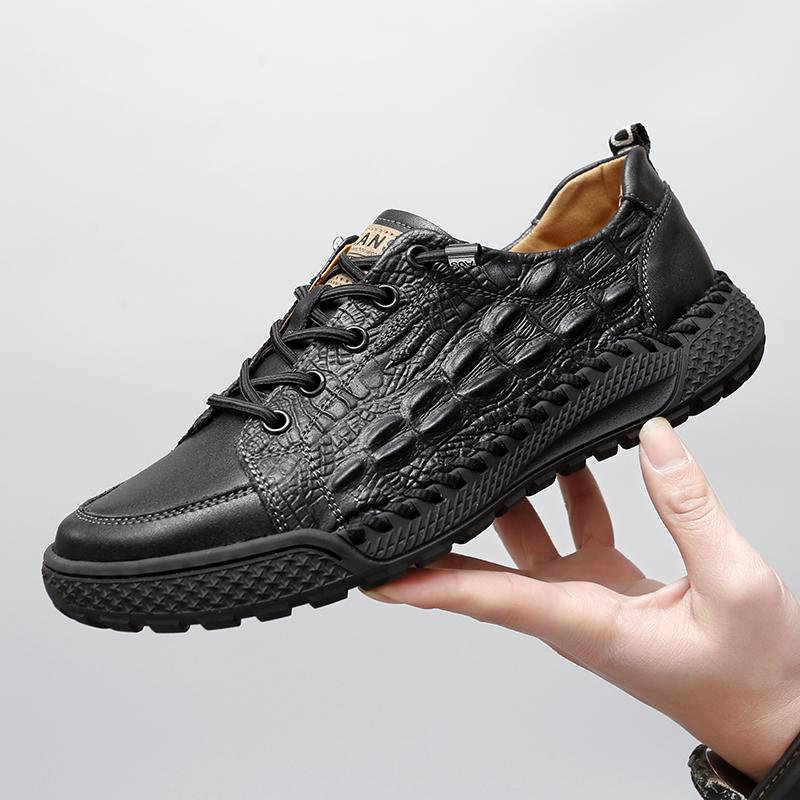 Мужские повседневные кожаные туфли с крокодиловым узором, мужские кроссовки в винтажном стиле, спортивная обувь для активного отдыха, обувь ручной работы со шнуровкой, походная обувь