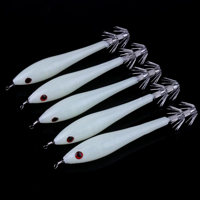5PCS HENGJIA Plastic Squid Jigs Colorful Jig Hook for Sea Fishing Sinking Lure